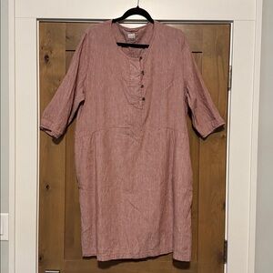 POETRY 100% Linen dress Womens 16 button front coastal grandma Lagenlook Beach